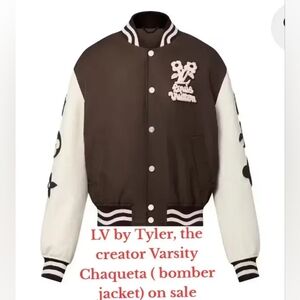 LV Varsity Bomber Jacket - Brown and White
